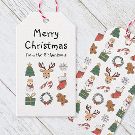 Festiv röd grön glad jul högtidlig mönster presentetikett