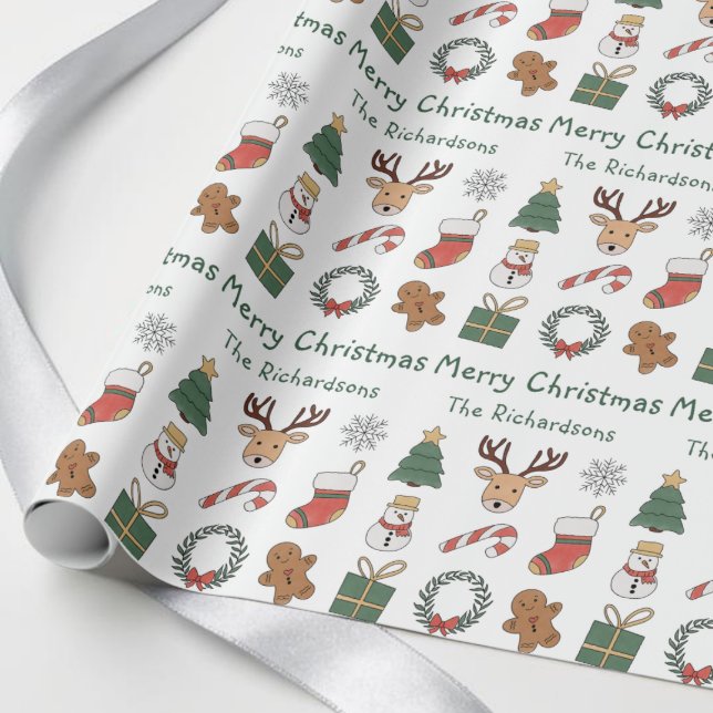 Festiv röd grön glad jul högtidlig mönster presentpapper (Festive Red Green Merry Christmas Holiday Pattern Wrapping Paper)
