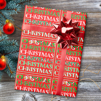 Festiv röd grön retro typografi jul presentpapper