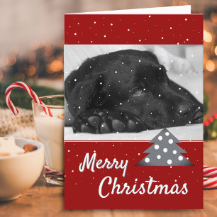 Festiv röd hund Jul fototräd Glad jul Helgkort
