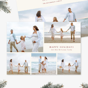 Festiv röd jul elegant fem fotokollage julkort