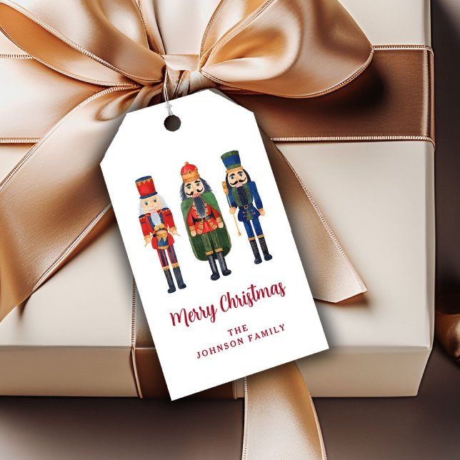 Festiv röd nötknäppare jul presentetikett (Personalized Cute Nutcracker Merry Christmas Gift Tags)