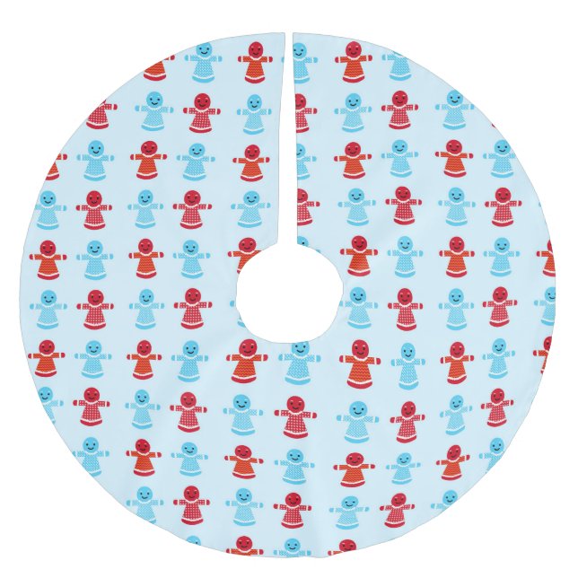 Festiv röd och blå pepparkaksdesign julgransmatta borstad polyester (Framsidan)