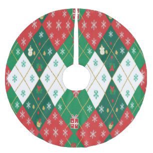 Festiv röd och grön argyle-glädje jul julgransmatta borstad polyester