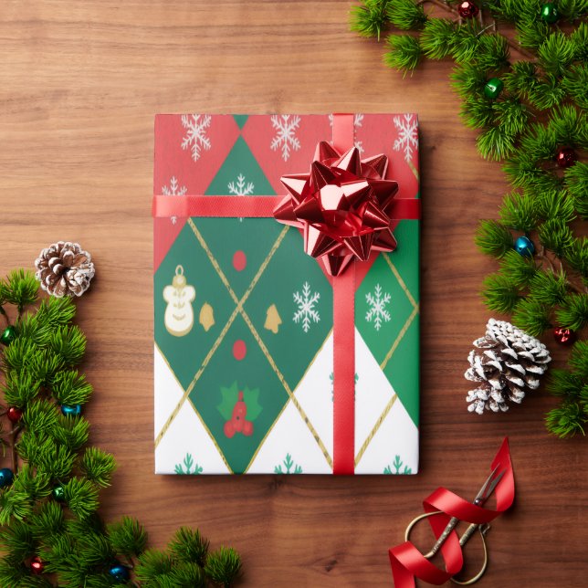Festiv röd och grön Argyle-glädje jul Presentpapper (Julgåva)