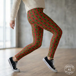 Festiv röd och grön argyle-mönster jul leggings