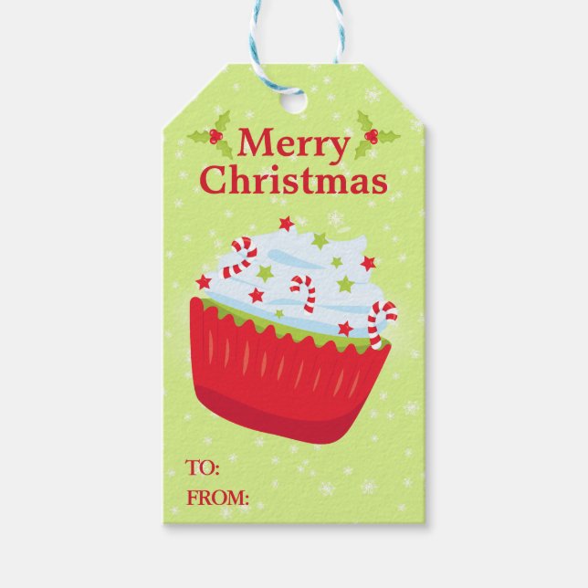 Festiv röd och grön jul Cupcake  Presentetikett (Framsidan)