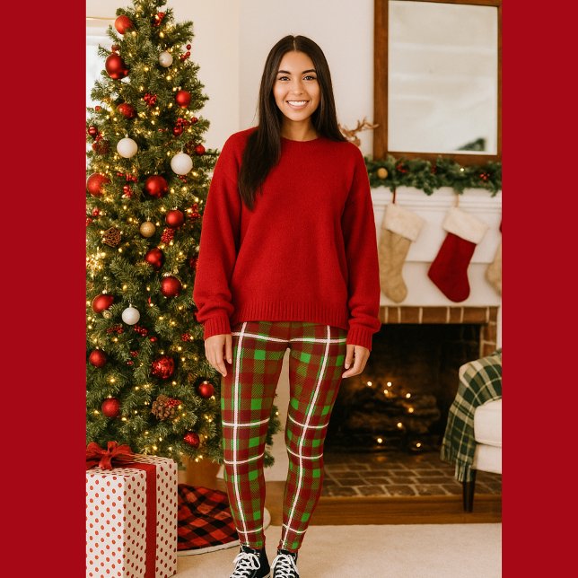 Festiv röd och grön tartan  leggings (Skapare uppladdad)