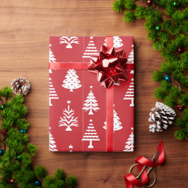 Festiv röd och vit julgransmönster presentpapper