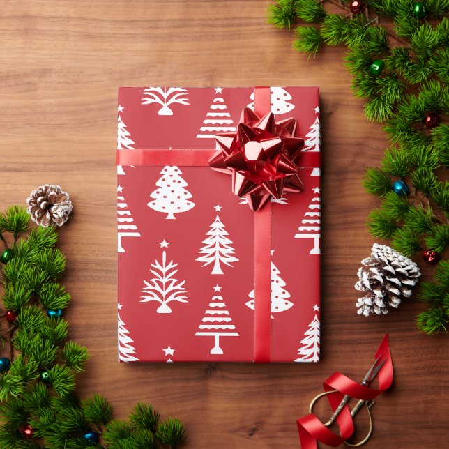 Festiv röd och vit julgransmönster presentpapper (Julgåva)