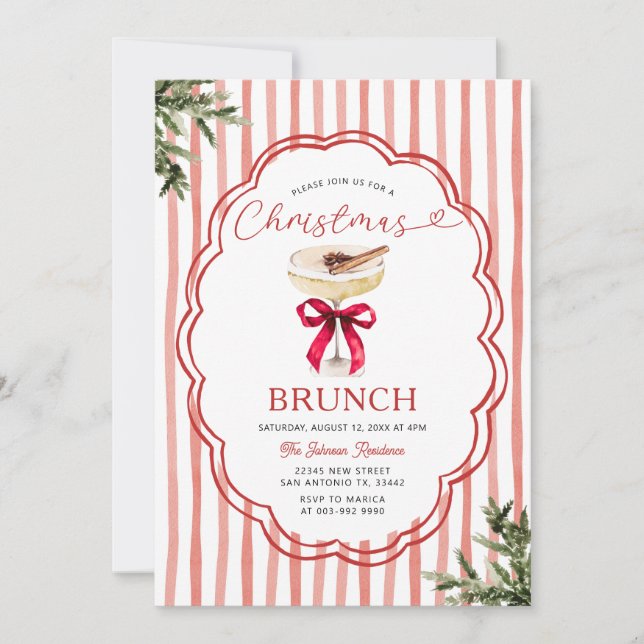 Festiv röd rand & Holiday julbrunch Inbjudningar (Framsida)