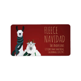 Festiv röd rolig lama & får ‘Fleece Navidad’ Adressetikett