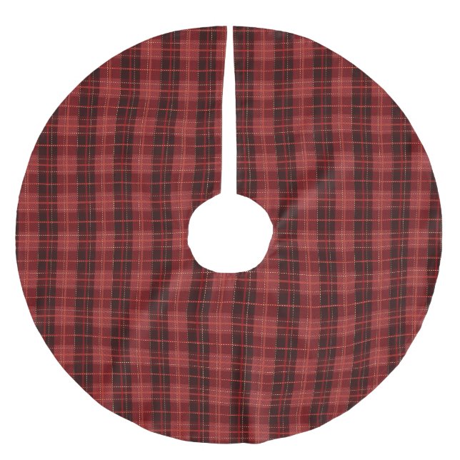 Festiv röd vinter jul rutmönster julgransmatta borstad polyester (Framsidan)