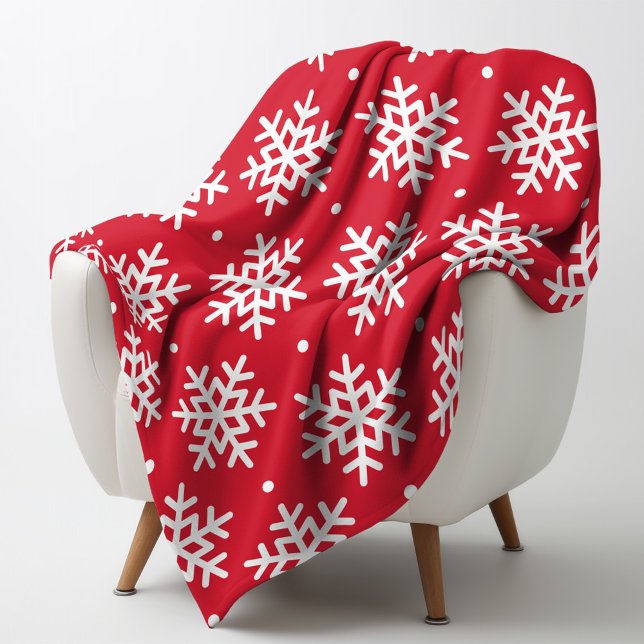 Festiv röd-vit snöflingemönster fleecefilt (Skapare uppladdad)