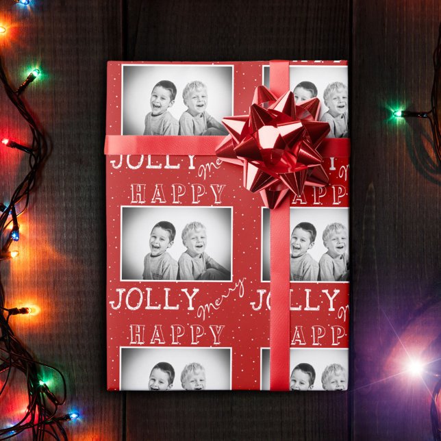 Festiv röd vit typografi jul foto presentpapper (Skapare uppladdad)