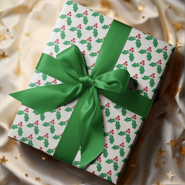 Festiv röda gröna järnekblad bär Högtid  Presentpapper (Skapare uppladdad)