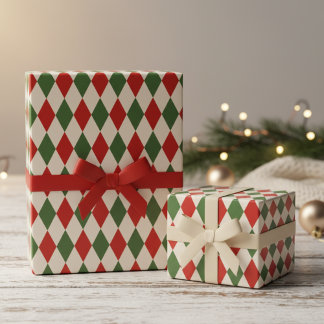 Festiv röda och gröna Argyle-diamanter Xmas Presentpapper