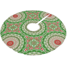 Festiv röda och gröna mandala med firande symmetri julgransmatta borstad polyester