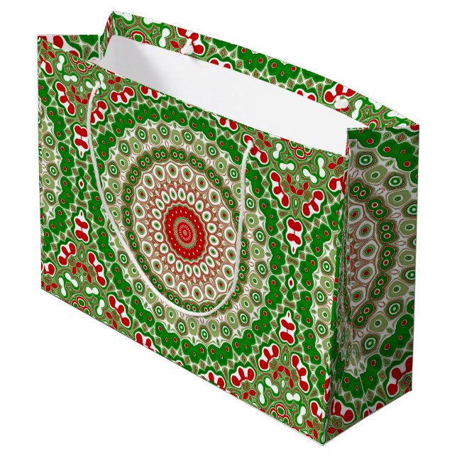 Festiv röda och gröna mandala med höstsymmetri (Baksidan Vinklad)