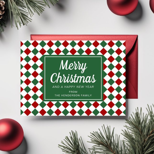 Festiv röda och gröna rutmönstrade jul julkort (Festive Red and Green Check Christmas Holiday Card)