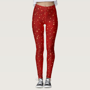 Festiv röda och gyllene folie vinter julstjärnor leggings