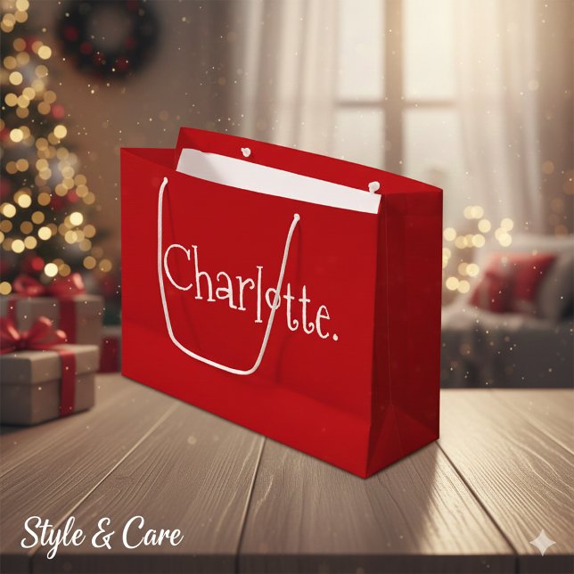 Festiv röda presentpåsar med personligt namn alter (Festive Red Holiday Gift Bag Personalized Name Option)