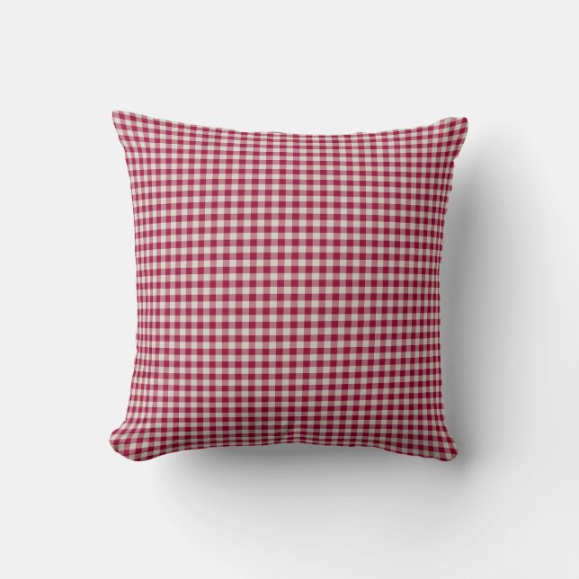 Festiv rödbärsröd Gingham-rutig rustik högtid Kudde (Framsida)