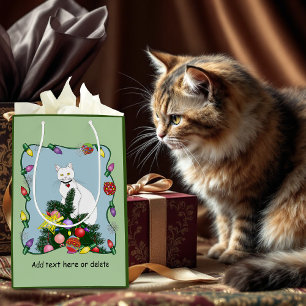 Festiv Rolig Julgran Rolig Vit Katt Grön