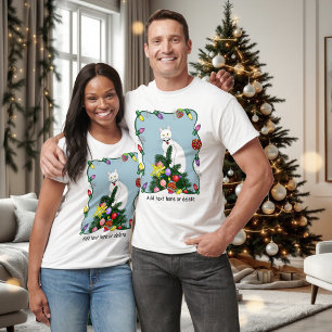 Festiv Rolig Julgran Rolig Vit Katt Grön T Shirt
