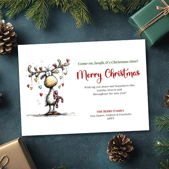 Festiv Rolig Ren Juldesign Julkort (Festive Funny Reindeer Merry Christmas Design)