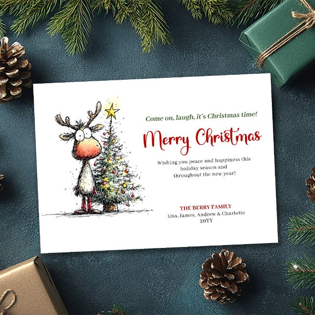 Festiv Rolig Ren Julkort (Festive Funny Reindeer Merry Christmas Card)