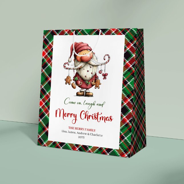 Festiv Rolig Tomte Handritad Röd Grön Påse (Festive Funny Santa Hand Drawn Red Green Bag)