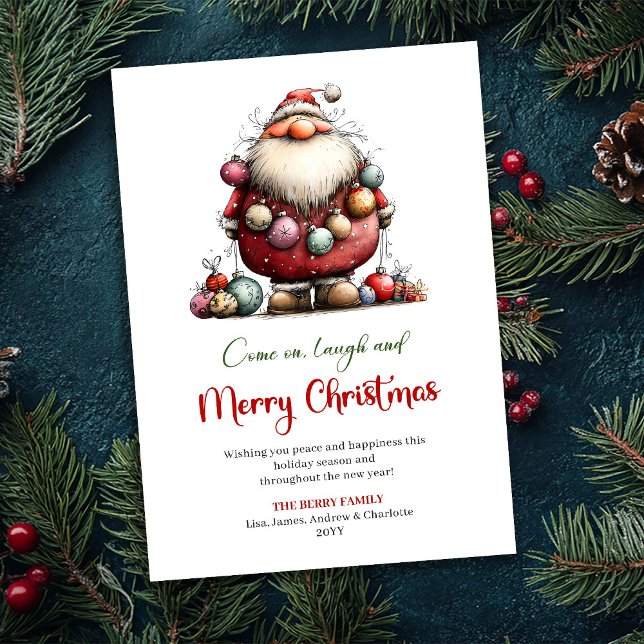 Festiv Rolig Tomte Röd Grön Klassisk Jul  Julkort (Festive Funny Santa Red Green Classic Christmas Card)