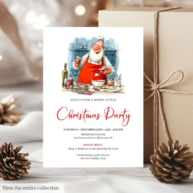 Festiv Rolig Tomte Vattenfärg Högtid  Inbjudningar (Festive Funny Santa Claus Watercolor Holiday Invite)