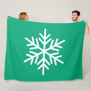 Festiv Rolig Vit Alpin Snöflinga På Grönblå Fleecefilt