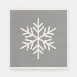 Festiv Rolig Vit Alpin Snöflinga På Ljusgrå Pappersservett