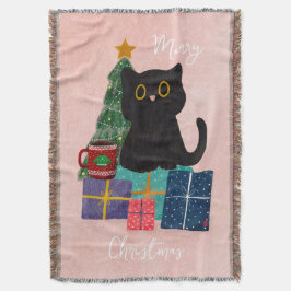 Festiv rosa God Jul Söt katt Kaffe Konst Filt