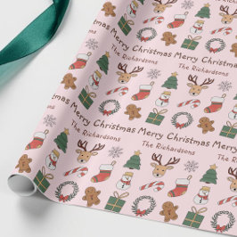 Festiv rosa god jul söta högtidliga mönster presentpapper