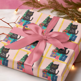 Festiv Rosa Guld Jul Svart Katt Kaffe Presentpapper