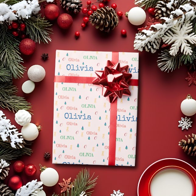 Festiv rosa julnamn personlig upprepning presentpapper (Skapare uppladdad)