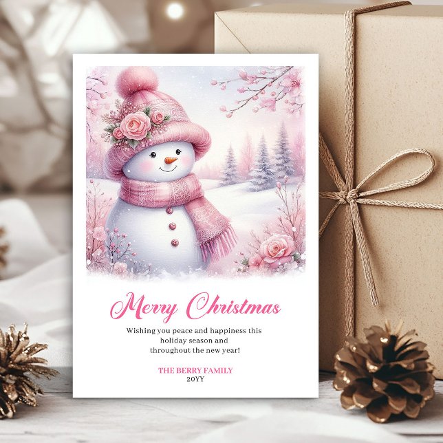 Festiv rosa snöman jul barn kort digital  (Festive pink snowman Christmas kids card digital edit)