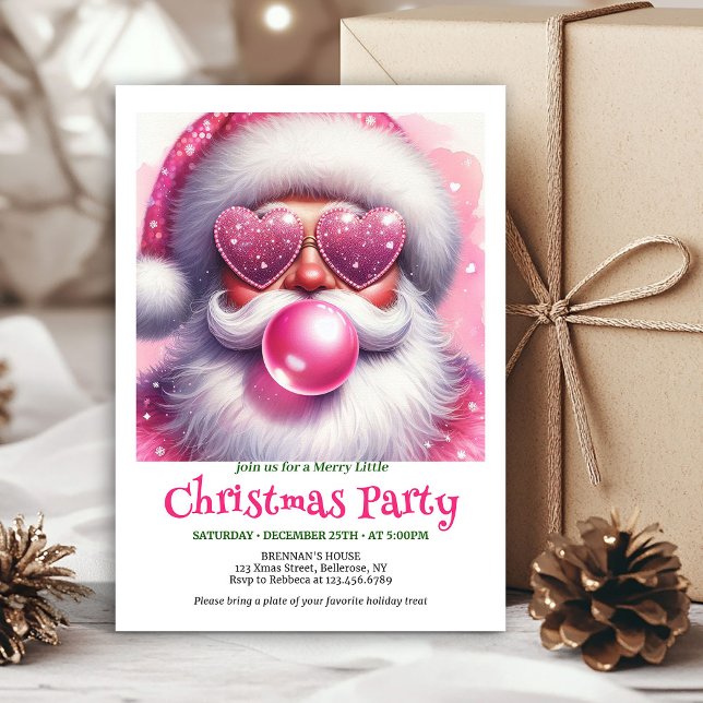 Festiv rosa tomte bubbelgummi rolig jul  inbjudningar (Festive Pink Santa Bubble Gum Funny Christmas Invitation

)