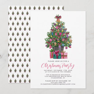 Festiv Rosa Whimsical Julgran Party Rosa Inbjudningar