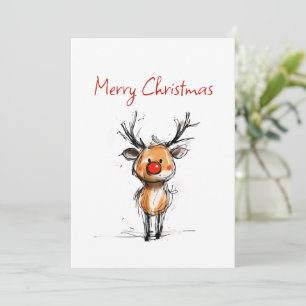 Festiv Rudolph Ren Skiss God Jul Julkort