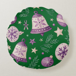 Festiv rund kudde med lila klockor & ornament