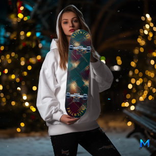 Festiv rutig design med gyllene höjdpunkter mini skateboard bräda 18,5 cm