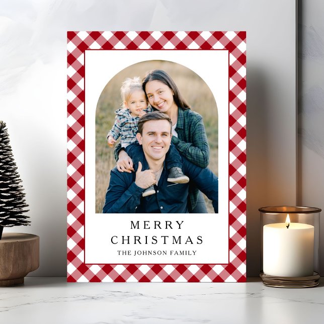 Festiv rutigt julfoto julkort (Festive Gingham Photo Christmas Holiday Card)