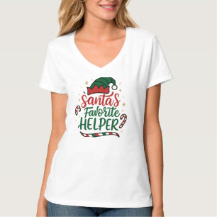 Festiv Santa Hjälpare Jul Kvinnor V-ringad T-Shirt