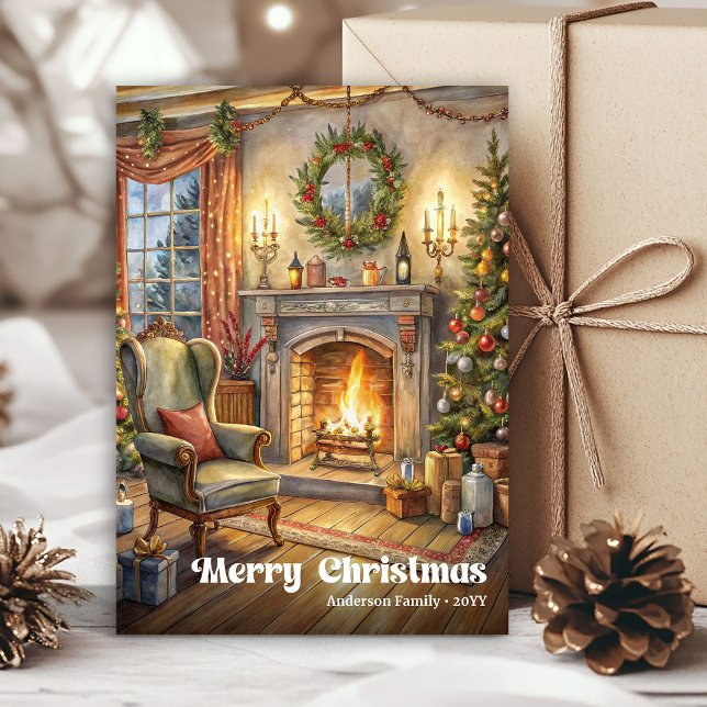 Festiv scengrußkort röd grön traditionell julkort (Festive scene greeting card red green traditional

)