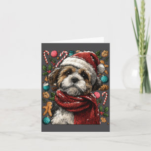 Festiv Shih Tzu Med Tomtehatt Snöig Vinter Jul Kort